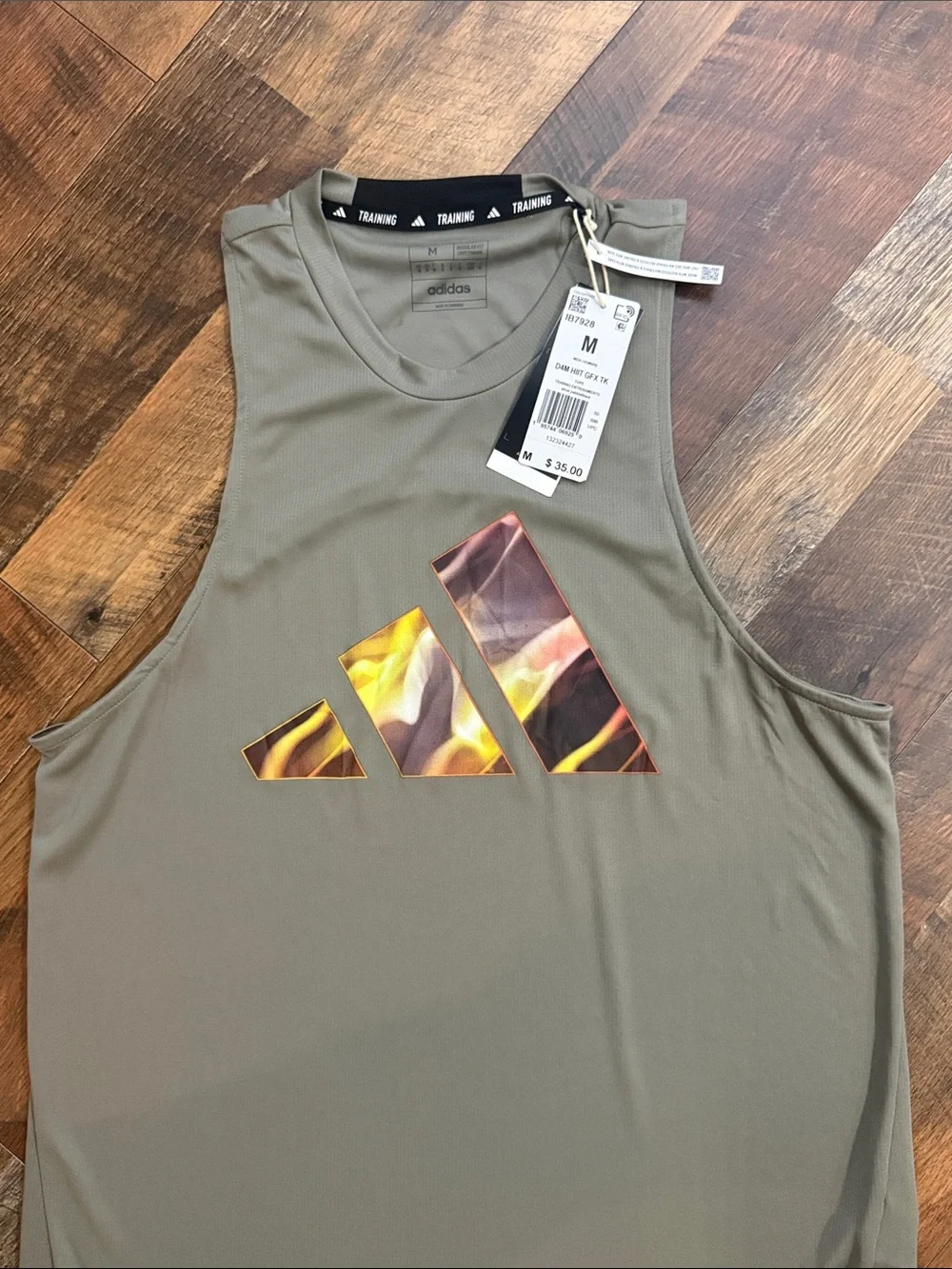 NWT Adidas AEROREADY Training Graphic Tank Top Medium Olive Flame Logo